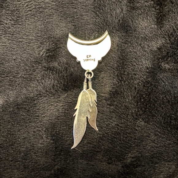 Navajo vintage pendant sterling silver & Onyx-SIGNED - Picture 2 of 3